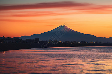 夕阳下的富士山图片