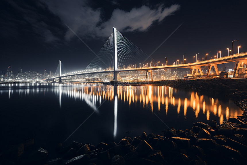 夜景下的海港大桥图片