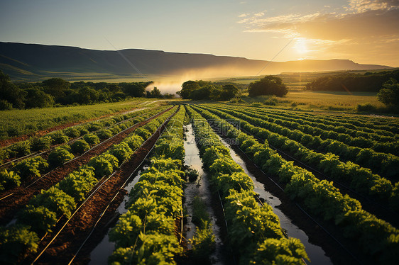 农田中的自动灌溉系统图片