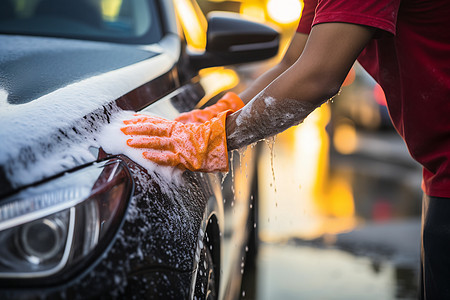 一个人在洗车高清图片