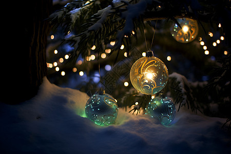 寒冬夜晚的圣诞树图片