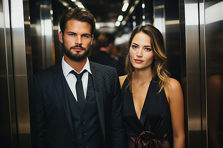 电梯中的幸福情侣图片