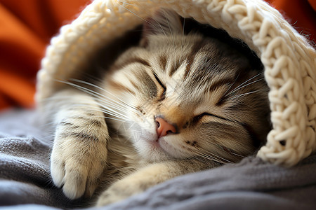 小猫在被子上闭着眼睛睡觉图片