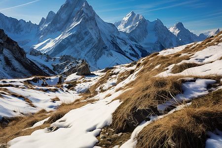 雪山山峰冬季的雪山草原背景