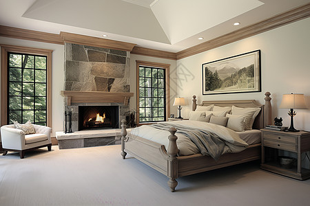 宽敞优雅的卧室装饰高清图片