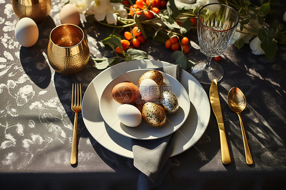 宴会上的餐具和彩蛋图片