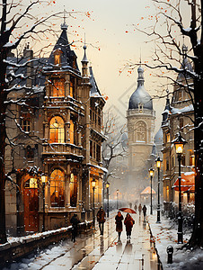 冬季街道中的行人图片