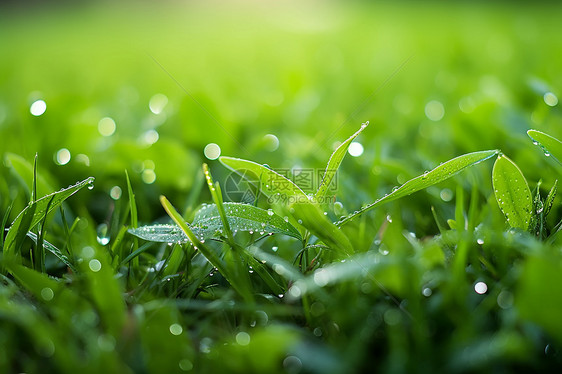 绿色小草上的露珠图片