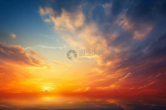 天空中干的夕阳和云彩图片