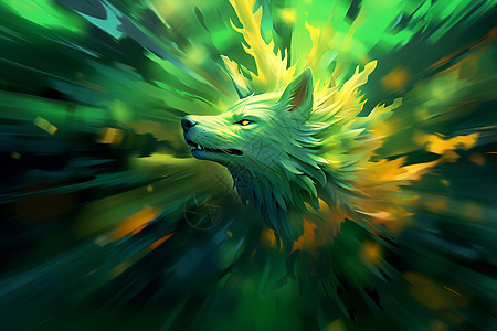 绘画的绿色狼插画背景图片