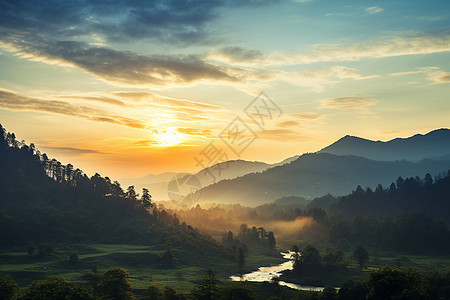 壮观的山脉树木风景图片