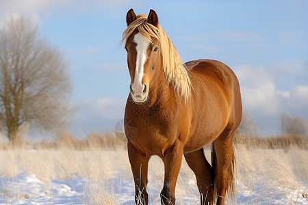冬日雪地中的马儿图片