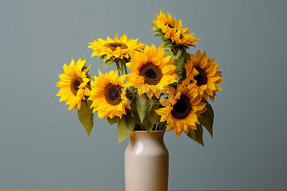 花瓶里的黄色向日葵图片