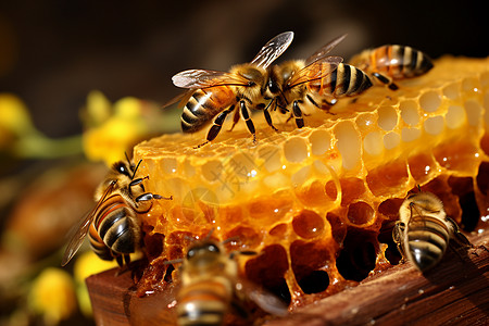 蜂巢上的蜂蜜和蜜蜂高清图片