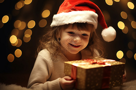 圣诞小女孩手持礼物的孩子背景