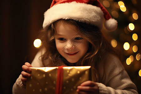 圣诞节拿着礼品的孩子图片