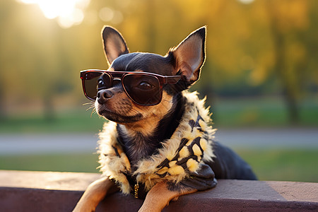 太阳眼镜正面戴着墨镜的可爱小狗背景