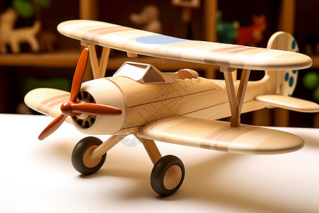 桌子上的木制飞机图片