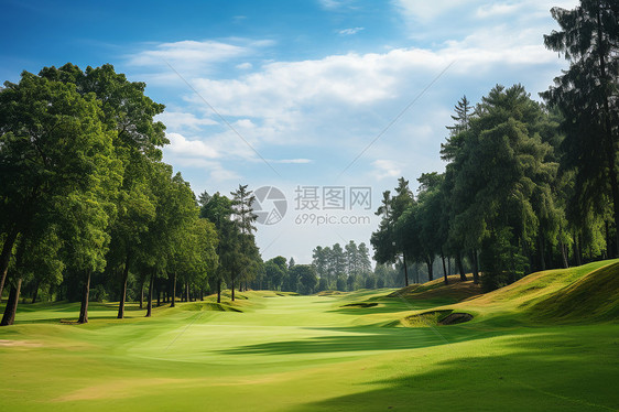 森林里的高尔夫球场图片