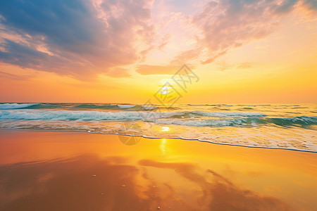 海边景色金黄的沙滩背景