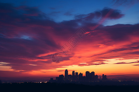 夕阳下的城市天际线背景图片