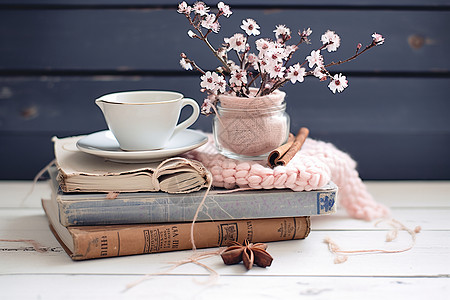 咖啡与书素材咖啡与鲜花背景