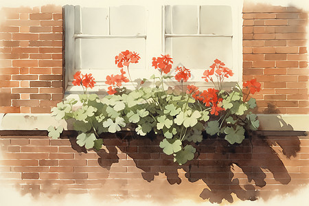窗台上的天竺葵背景图片