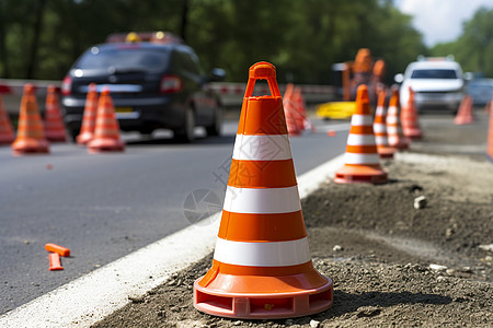 道路上的施工障碍高清图片