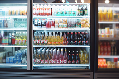 冰箱中的饮料冰柜中的饮品背景
