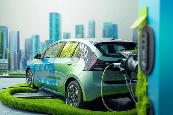 城市中充电的新能源汽车图片