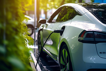 道路旁充电的新能源汽车背景图片