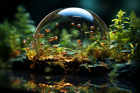 森林草地玻璃球中的植物图片