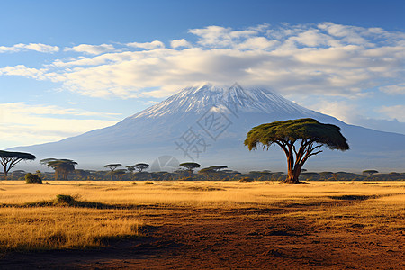 非洲山高山下的草原（去掉不相关关键词，公园，火山）背景