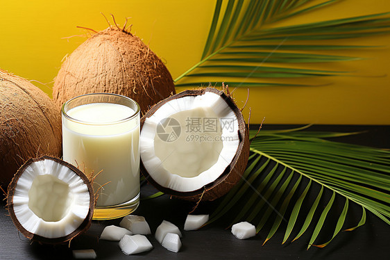夏日清爽椰子和椰奶图片