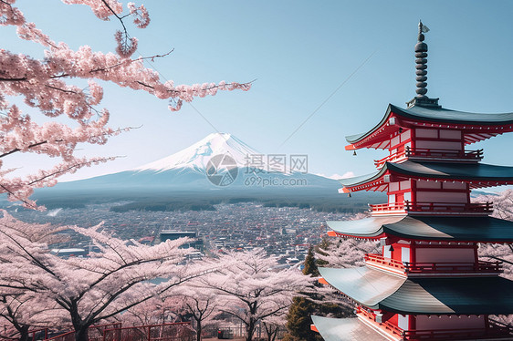 富士山下的樱花图片