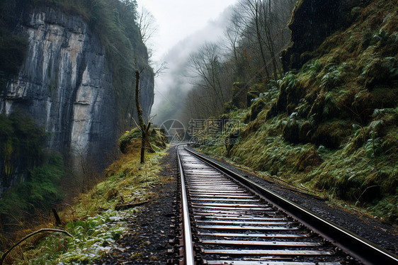 山雾中的铁轨图片