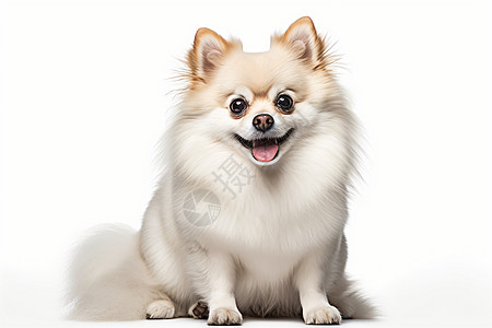 一只小狗在白色背景前高清图片