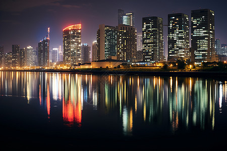 都市夜景的倒映图片