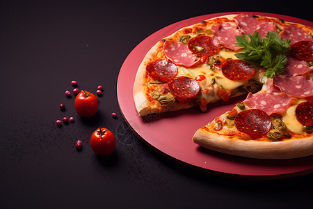美味的番茄披萨高清图片