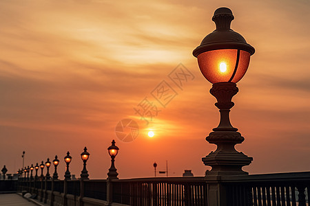 夕阳下的路灯背景图片