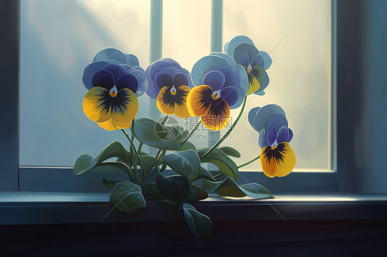 窗台上的花卉图片