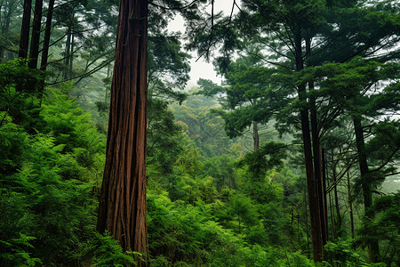 森林大树深山中的绿意背景