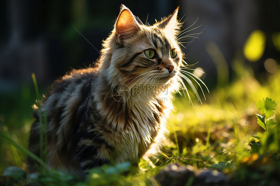 草地上的小胖猫图片