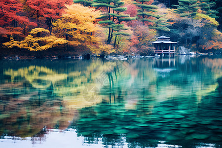 幽美的湖畔秋景背景图片