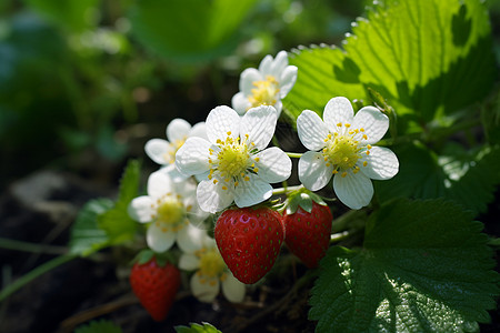 绿叶间的草莓图片