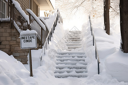 冬日被雪覆盖的楼梯图片
