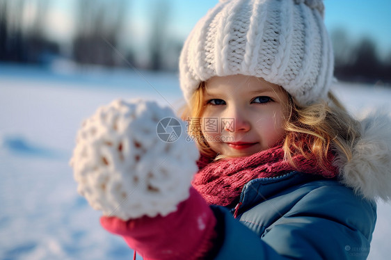 小女孩雪地打雪仗图片