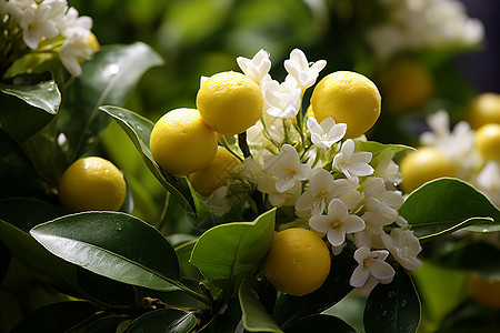 开花结果的柠檬树图片