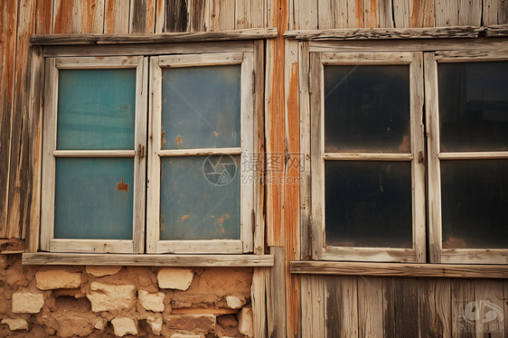 古朴木制小屋的窗户图片