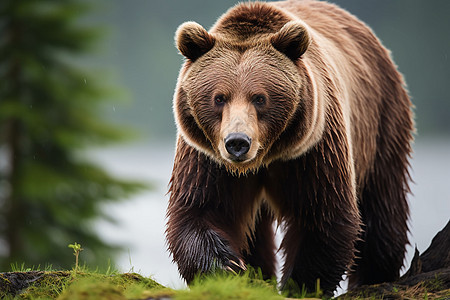 森林漫步的棕熊背景图片